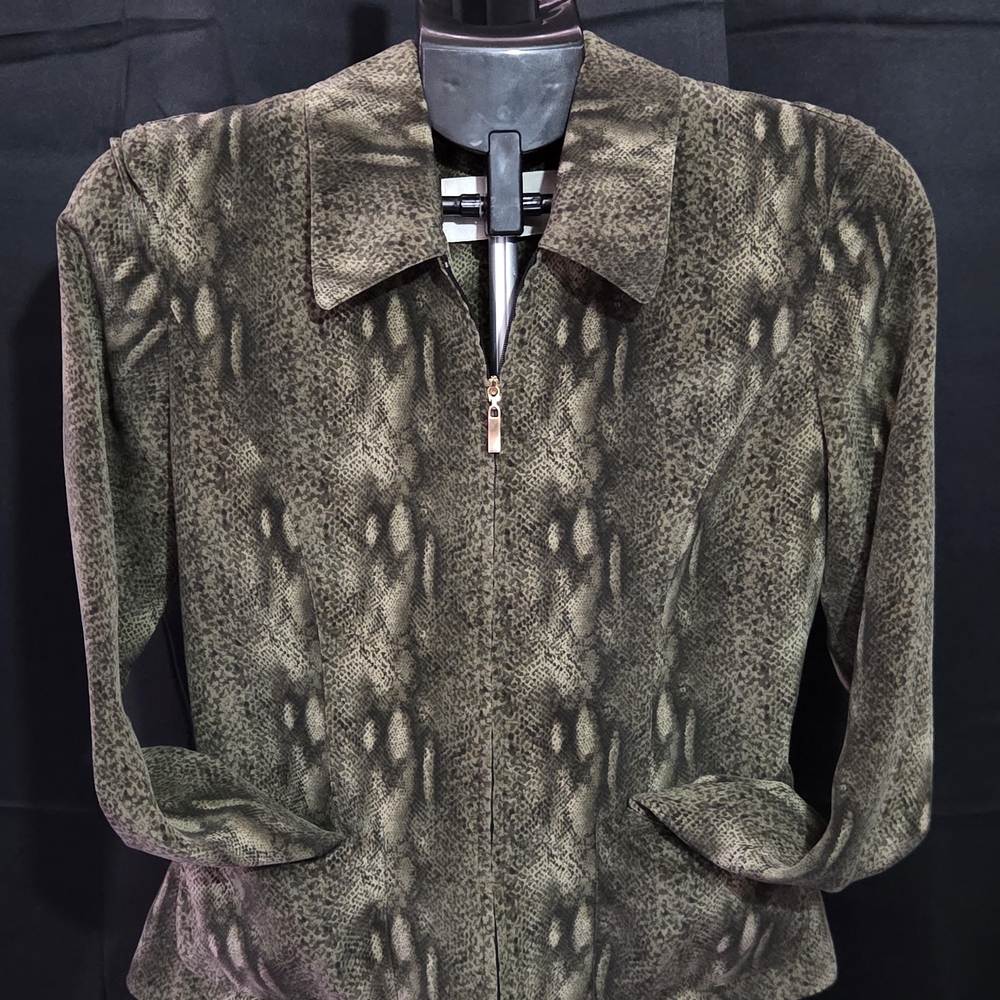Vintage Dana Buchman 100% Silk Animal Print Zip Blouse – Size 2 - Picture 6 of 7
